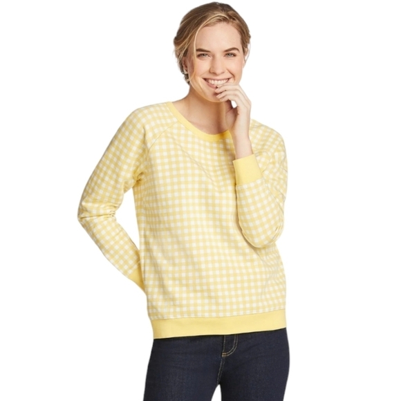 Draper James yellow white Natalie sweatshirt Gingham print Casual Lounge - Picture 1 of 10